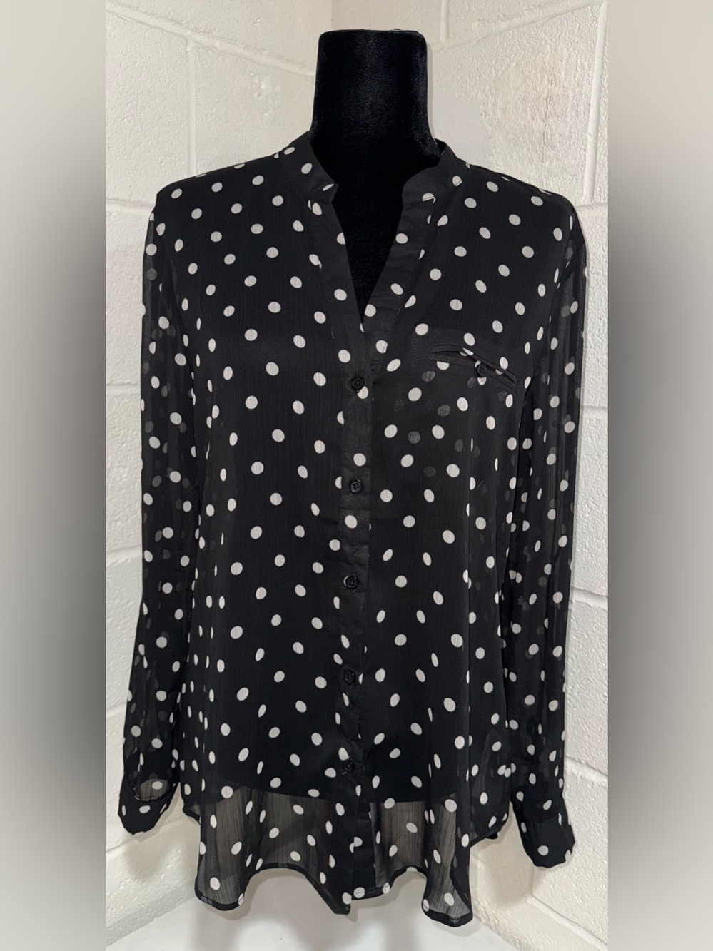 KUT from the Kloth Black Polka Dot Sheer Button Down Blouse - M
